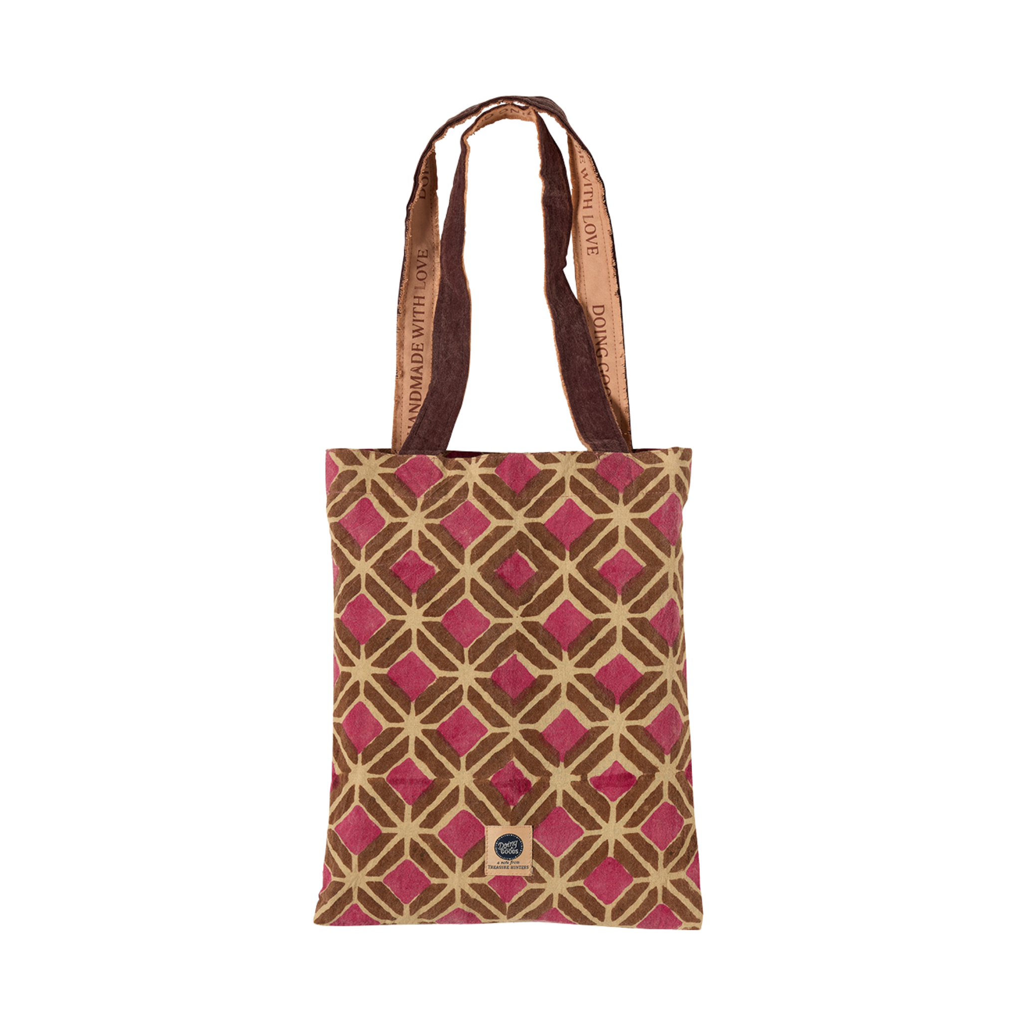 Helena Single Plaid - handgemaakt, geblokprint in bordeaux en roze van Doing Goods