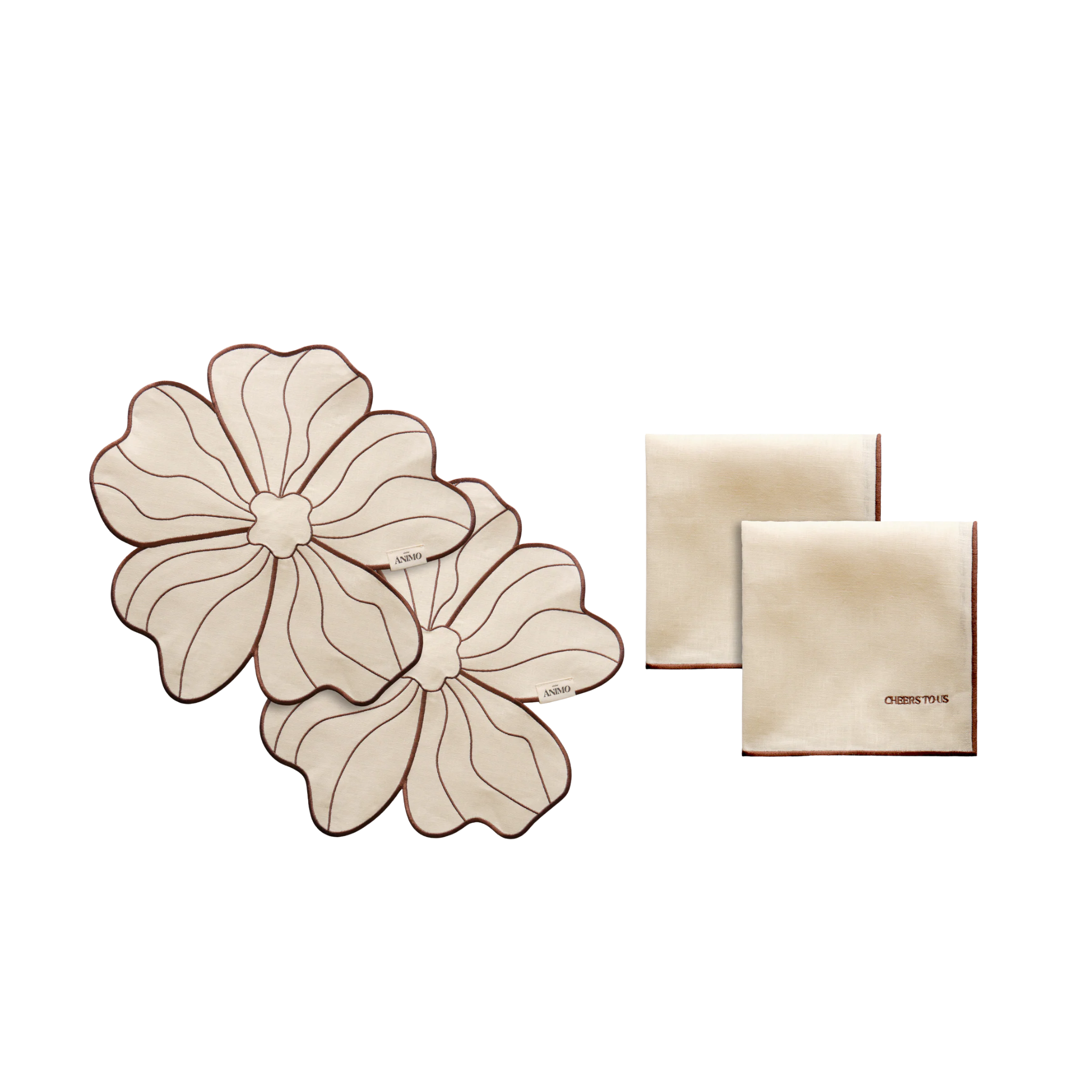 Seaside Stories linnen placemats en servetten set in aardse tinten — tafellinnen set voor 2 personen