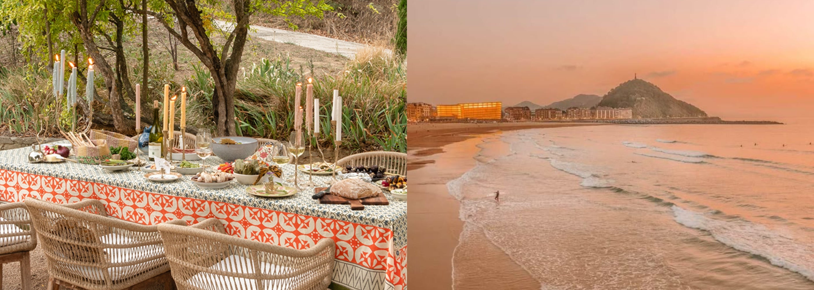Mediterrane tafelsetting met warme kleuren terracotta, paars en olijfgroen, perfect gestyled voor een zomerse dinner party
